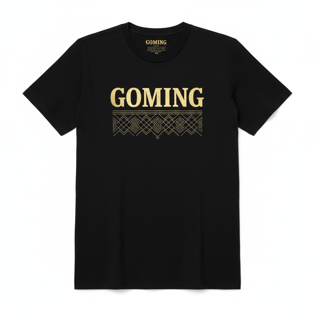 GOMING Desi Pride Graphic Tee in Jet Black with gold branding